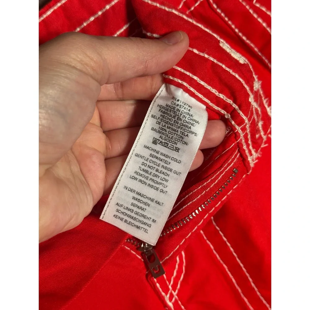 True Religion Cargo Big T Pants Red Military Streetwear Utility Cotton Womens 24